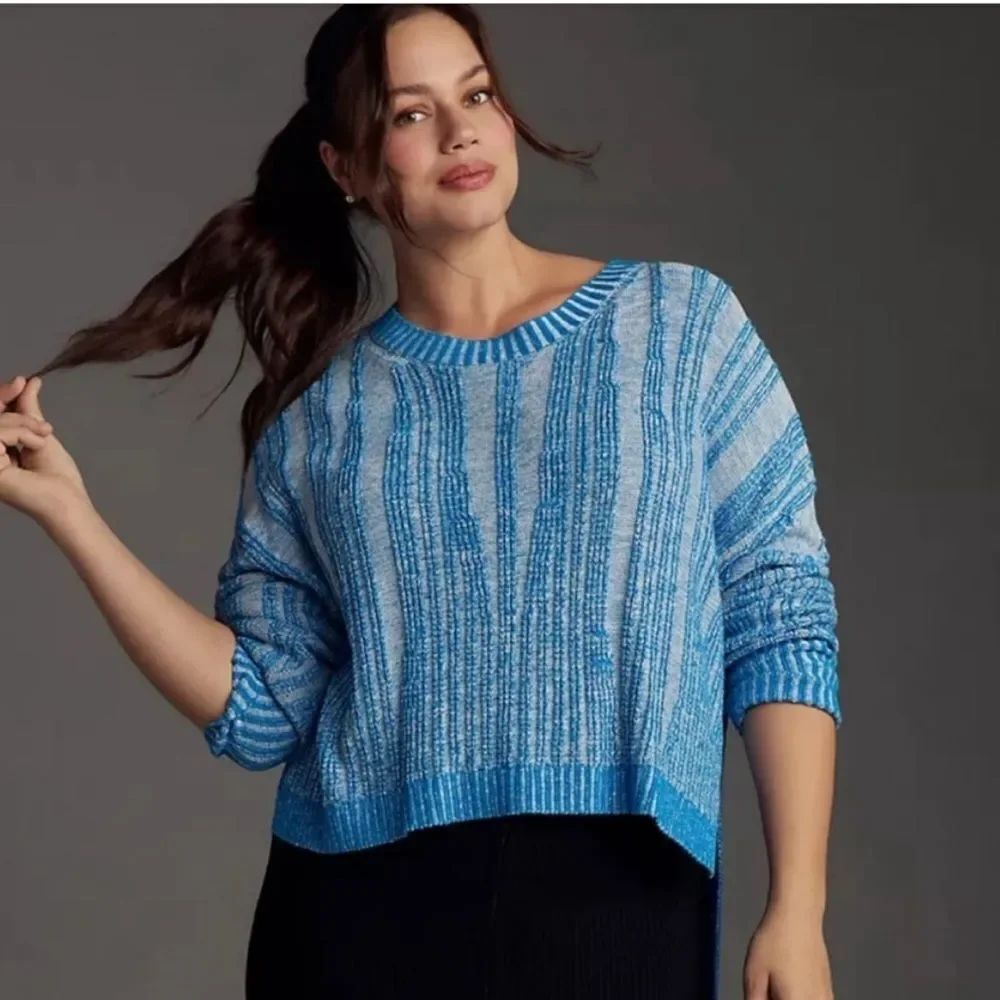 Anthropologie Pilcro Blue Textured Hi Lo Pullover Sweater